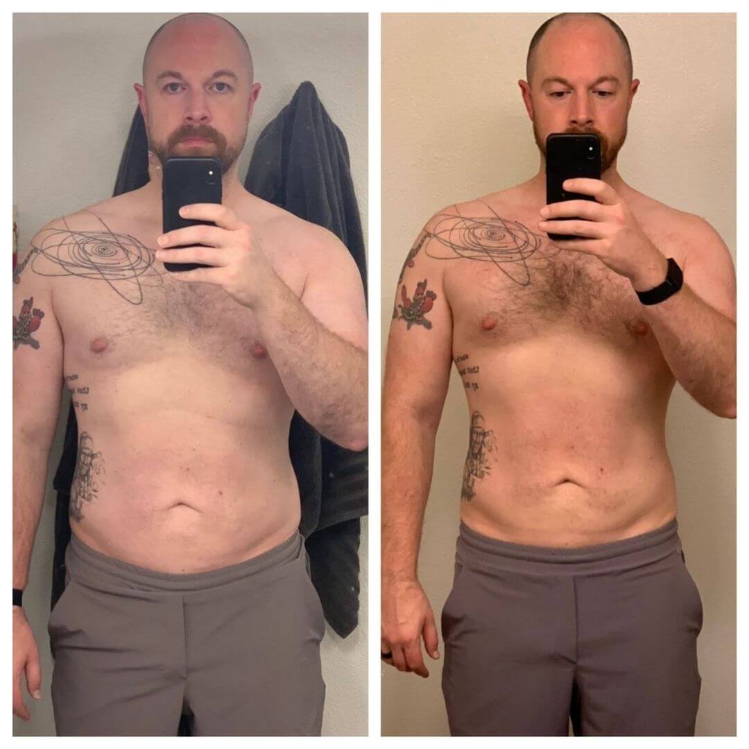 Male Progress photo, side by side comparison