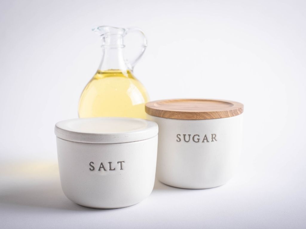Sugar, Salt, Oil. An unhealthy nutrition image