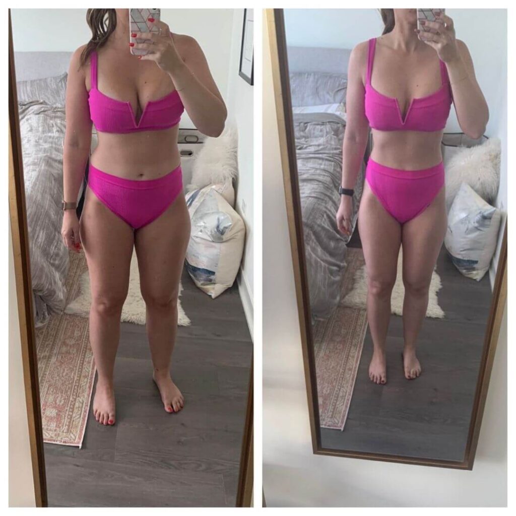 Woman taking progress photos in pinkbikini